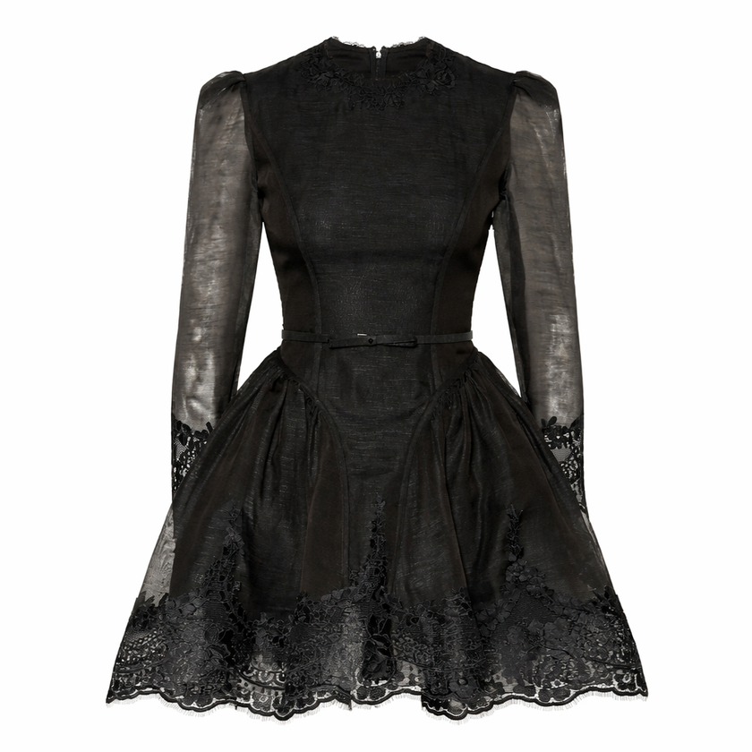 Black Silk-Linen Emerald Dress